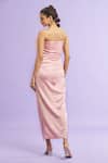 Shop_Naintara Bajaj_Pink Satin Solid Straight Draped Strapless Dress_at_Aza_Fashions