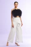 Buy_Naintara Bajaj_Black Polyester Solid Straight Fur Lined Crop Top With Contrast Pant_at_Aza_Fashions