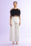 Naintara Bajaj_Black Polyester Solid Straight Fur Lined Crop Top With Contrast Pant_Online_at_Aza_Fashions