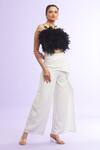 Naintara Bajaj_Black Polyester Solid Straight Fur Lined Crop Top With Contrast Pant_at_Aza_Fashions
