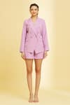 Naintara Bajaj_Purple Cotton Plain Lapel Collar Blazer With Shorts_Online_at_Aza_Fashions