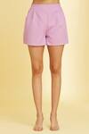 Naintara Bajaj_Purple Cotton Plain Lapel Collar Blazer With Shorts_at_Aza_Fashions