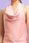 Naintara Bajaj_Pink Satin Embellished Feather Work Cowl Halter Neck Draped Dress_at_Aza_Fashions