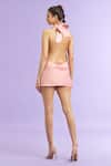 Shop_Naintara Bajaj_Pink Satin Embellished Feather Work Cowl Halter Neck Draped Dress_at_Aza_Fashions