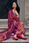 Shop_Label Varsha_Magenta Kurta Viscose Muslin Printed Paisley Round Straight Pant Set _Online_at_Aza_Fashions