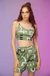 Shop_So Us By Sougatpaul_Green Cotton V-neck Bowtiful Printed Top And Shorts Set _Online_at_Aza_Fashions