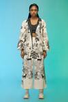 So Us By Sougatpaul_Off White Cotton Collared The Safari Print Jacket Pant Set _Online_at_Aza_Fashions