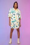 Buy_So Us By Sougatpaul_White Cotton Collared Laid Back Printed Boxy Dress _at_Aza_Fashions