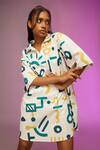 Shop_So Us By Sougatpaul_White Cotton Collared Laid Back Printed Boxy Dress _Online_at_Aza_Fashions