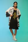 So Us By Sougatpaul_Black Cotton Embroidery Round Neck, Collared Boho Babe Dress With Jacket _Online_at_Aza_Fashions