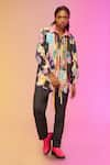 Buy_SO US by Sougatpaul_Black Glass Satin City Explorer Print Shirt And Pant Set _at_Aza_Fashions