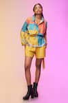 Buy_SO US by Sougatpaul_Yellow Cotton Printed Whispering Bird Collar Shirt And Shorts Set  _at_Aza_Fashions