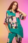 SO US by Sougatpaul_Green Glass Satin Printed And Embroidered Cityscape Shirt & Pant Set  _at_Aza_Fashions