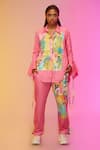 Buy_SO US by Sougatpaul_Pink Glass Satin Printed And Embroidered Artful Shirt & Pant Set  _at_Aza_Fashions