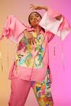 SO US by Sougatpaul_Pink Glass Satin Printed And Embroidered Artful Shirt & Pant Set  _at_Aza_Fashions