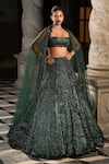 Buy_Seema Gujral_Green Net Embroidery Sequin Mughal Flora Bridal Lehenga Set _at_Aza_Fashions