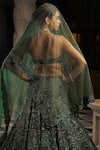 Shop_Seema Gujral_Green Net Embroidery Sequin Mughal Flora Bridal Lehenga Set _at_Aza_Fashions