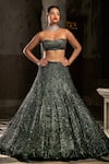 Seema Gujral_Green Net Embroidery Sequin Mughal Flora Bridal Lehenga Set _Online_at_Aza_Fashions