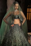 Shop_Seema Gujral_Green Net Embroidery Sequin Mughal Flora Bridal Lehenga Set _Online_at_Aza_Fashions