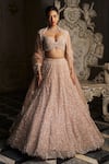 Buy_Seema Gujral_Pink Net Embroidery Sequins Pearl And Crystal Bridal Lehenga Set _at_Aza_Fashions