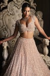 Seema Gujral_Pink Net Embroidery Sequins Pearl And Crystal Bridal Lehenga Set _Online_at_Aza_Fashions