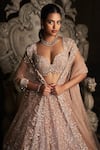 Buy_Seema Gujral_Pink Net Embroidery Sequins Pearl And Crystal Bridal Lehenga Set _Online_at_Aza_Fashions