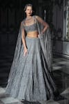 Buy_Seema Gujral_Grey Net Embroidery Sequins Square Tonal And Stone Bridal Lehenga Set _at_Aza_Fashions