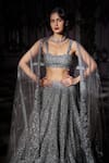 Shop_Seema Gujral_Grey Net Embroidery Sequins Square Tonal And Stone Bridal Lehenga Set _at_Aza_Fashions