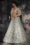 Buy_Seema Gujral_White Net Embroidery Crystal V Neck Chandelier Bridal Lehenga Set  _at_Aza_Fashions