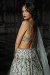 Seema Gujral_White Net Embroidery Crystal V Neck Chandelier Bridal Lehenga Set  _Online_at_Aza_Fashions