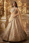 Buy_Seema Gujral_Gold Net Embroidery Crystal U And Sequin Chandelier Bridal Lehenga Set _at_Aza_Fashions