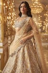 Shop_Seema Gujral_Gold Net Embroidery Crystal U And Sequin Chandelier Bridal Lehenga Set _at_Aza_Fashions