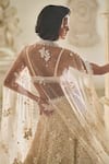 Shop_Seema Gujral_Pink Net Embroidered Pearl Plunging V Floral Bridal Lehenga Set _at_Aza_Fashions