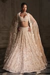 Buy_Seema Gujral_Beige Organza Embroidered Pearl Paisley Pattern Bridal Lehenga Set  _at_Aza_Fashions