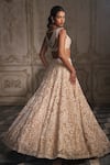 Seema Gujral_Beige Organza Embroidered Pearl Paisley Pattern Bridal Lehenga Set  _Online_at_Aza_Fashions