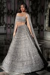 Buy_Seema Gujral_Silver Net Embroidered Sequin Sweetheart Bridal Lehenga Set _at_Aza_Fashions