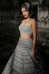 Shop_Seema Gujral_Silver Net Embroidered Sequin Sweetheart Bridal Lehenga Set _Online_at_Aza_Fashions