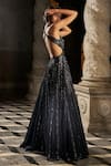 Buy_Seema Gujral_Blue Net Embroidered Sequins Deep V Neck And Stones Gown _Online_at_Aza_Fashions