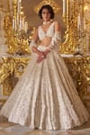 Buy_Seema Gujral_Ivory Net Embroidered Thread Deep V Neck 3d Blouse Bridal Lehenga Set _at_Aza_Fashions