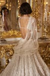 Shop_Seema Gujral_Ivory Net Embroidered Thread Deep V Neck 3d Blouse Bridal Lehenga Set _at_Aza_Fashions