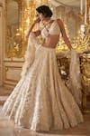 Buy_Seema Gujral_Ivory Net Embroidered Thread Deep V Neck 3d Blouse Bridal Lehenga Set _Online_at_Aza_Fashions