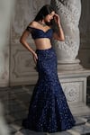 Buy_Seema Gujral_Blue Net Embroidered Sequins Off Shoulder Skirt Blouse Set _at_Aza_Fashions