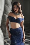Shop_Seema Gujral_Blue Net Embroidered Sequins Off Shoulder Skirt Blouse Set _at_Aza_Fashions