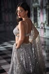 Shop_Seema Gujral_Silver Net Embroidered Mirror Sweetheart Blouse Bridal Lehenga Set  _at_Aza_Fashions