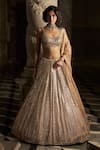Seema Gujral_Gold Net Embroidered Mirror Round Bridal Lehenga Set _Online_at_Aza_Fashions