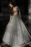 Buy_Seema Gujral_Silver Net Embroidered Sequins Plunging V Blouse Bridal Lehenga Set _at_Aza_Fashions