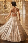 Seema Gujral_Gold Net Embroidered Sequins Leaf Neck And Crystals Bridal Lehenga Set _Online_at_Aza_Fashions