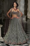 Buy_Seema Gujral_Green Net Embroidered Stones Square Neck Blouse Bridal Lehenga Set  _at_Aza_Fashions