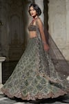 Buy_Seema Gujral_Green Net Embroidered Stones Square Neck Blouse Bridal Lehenga Set  _Online_at_Aza_Fashions