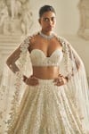 Seema Gujral_Multi Color Net Embroidered Pearls 3d Bridal Blouse Lehenga Set _at_Aza_Fashions